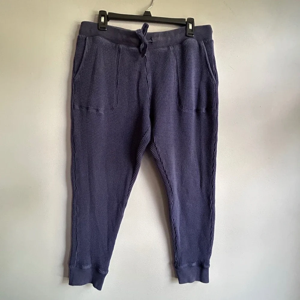 J. Crew Mens Waffle Knit Cotton Joggers Navy Blue Thermal Lounge Pants Medium